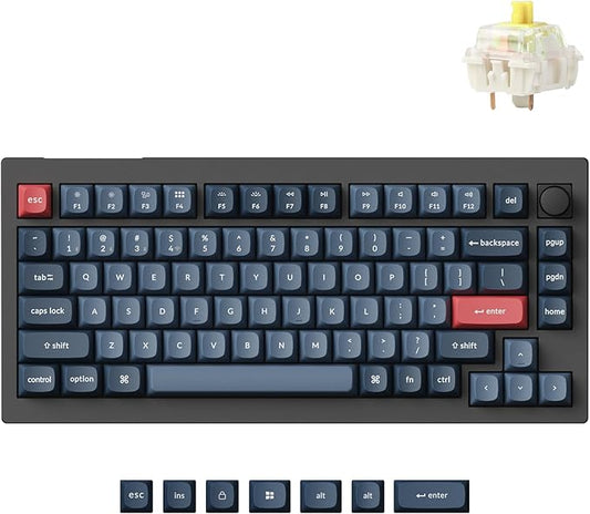 Keychron V1 Max 75% RGB Custom Mechanical Keyboard, 2.4Ghz/Bluetooth 5.1/Wired QMK/VIA Programmable Macro, Hot-Swappable Gateron Jupiter Banana Switch Gasket Mount for Mac Windows