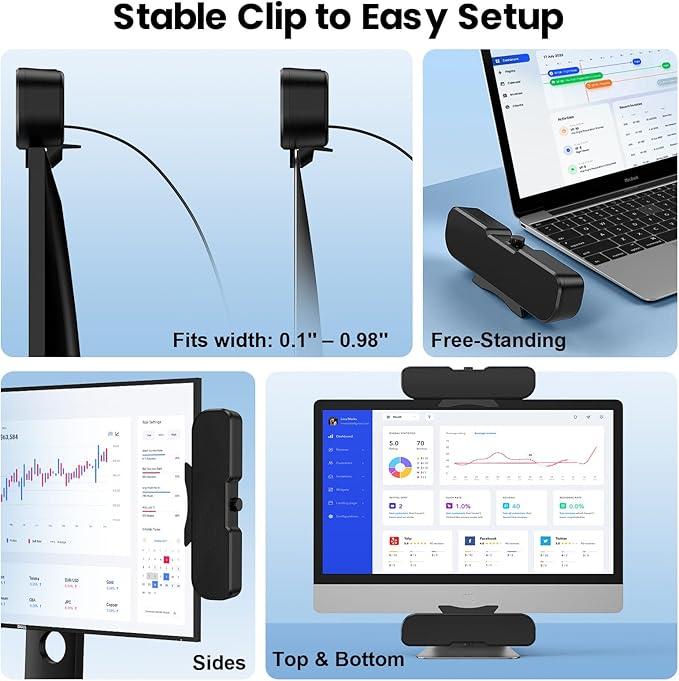 Cirqon Computer Speakers for Desktop PC Monitor, Easy Volume Knob, Sturdy Clamp, Basic Sound, Laptop Speakers with Compact Design, USB/USB C Adapter for Power and Audio(Black)