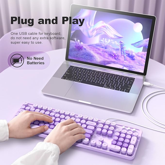 Large Print Wired Keyboard, 104 Keys Full-Sized Typewriter Keyboards, USB Plug and Play Office Keyboard with Number Pad, Caps Indicators, Foldable Stands for Windows, PC, Laptop