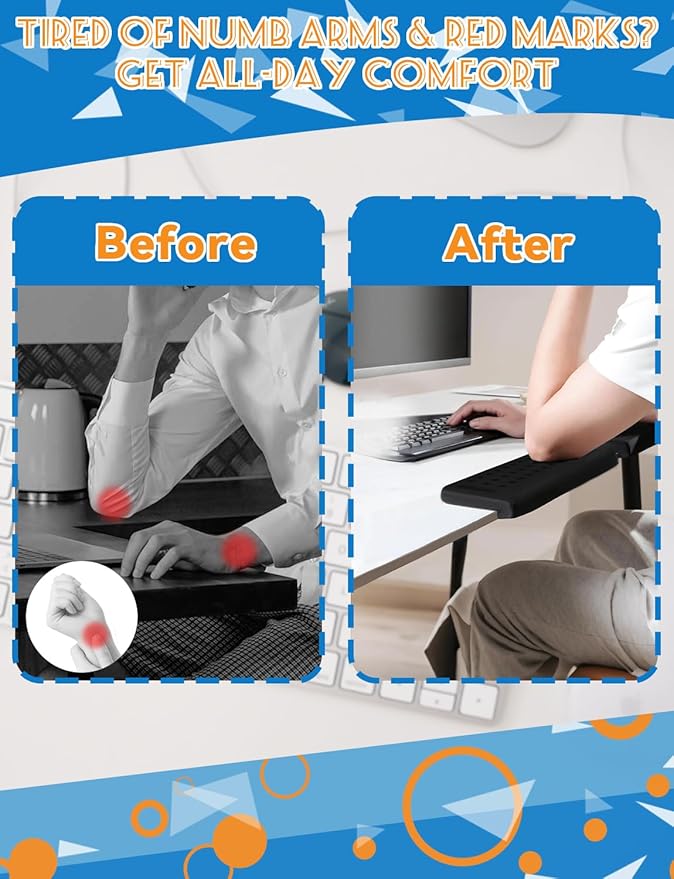 2 Pack L-Shaped Ergonomic Keyboard Mouse Pad for Wrist Rest, Desk Elbow Wrist Pad Mat Non Slip, Wrist Support for Computer Keyboard Typing and Pain Relief, Desk Pad for Office, Work, Gaming