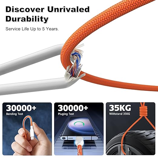 USB 4 Cable 16.5FT /5M, 20Gbps Data Transfer & 240W PD 3.1 Charging, Supports 5K/4K@60Hz Video, Compatible with Thunderbolt 4/3, MacBook, SSD, Docking Station, VR Headset, XPS, Surface Pro,orange