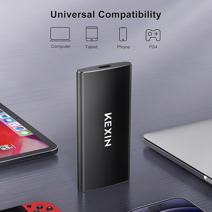 KEXIN 256GB External SSD Hard Drive USB 3.1 Type-c Portable Solid State Drive 256G, up to 500MB/s for PC Mac Android Game Console and More