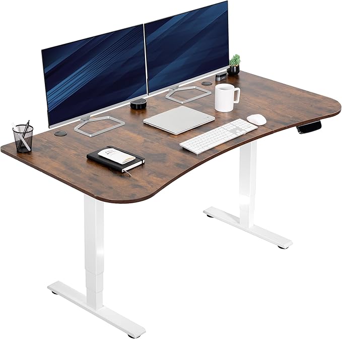 VIVO Electric 63 x 32 in Rustic Standing Desk, Memory Height Adjustment, 176 lb Frame Support, 2E Series, Vintage Brown Top White Frame, DESK-KIT-2EWN