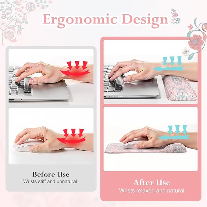 iLeadon Desk Matt for Desktop, Non Slip Base Ergonomic Mouse Pad with Wrist Rest, Wrist Pad for Keyboard, Gaming Mouse Pad Large, Anti-Fatigue Desk Mat with Wrist Support (Pink)