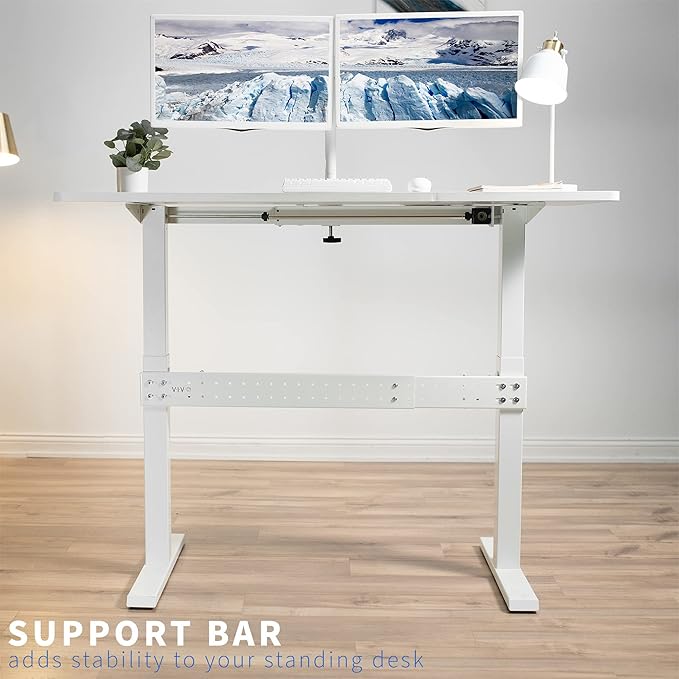 VIVO White Universal Steel Clamp-on Desk Stabilizer Bar for Sturdy Reinforced Workstation, 36 to 61.6 inch Bracket Support System for Sit to Stand Desk Frames, Expandable Width Adjustment, DESK-STB01W