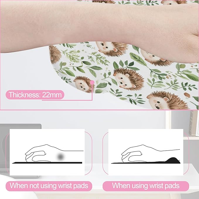 Cute Hedgehog Mouse Pad with Wrist Rest Set, 3-in-1 Wrist Support Mousepad Set, Gaming Mat Pad with Anti-Skid Base,Ergonomic Memory Foam Mouse Pad Set for Women, Office, Typing, Gaming
