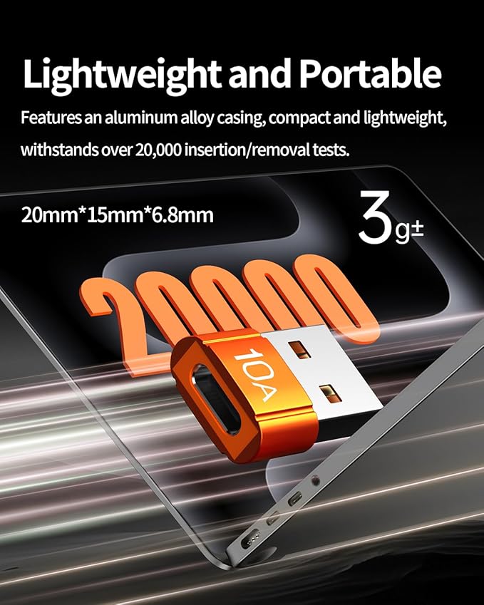 USB to USB C Adapter 4 Pack,10A 200W Fast Charging USB2.0 480Mbps Data Transfer,USB C Female to A Male Charger Converter for Ma-cBook Pad Phone 17/16/15 G-alaxy Xpe-ria Smartphone Laptop Tablet Orange