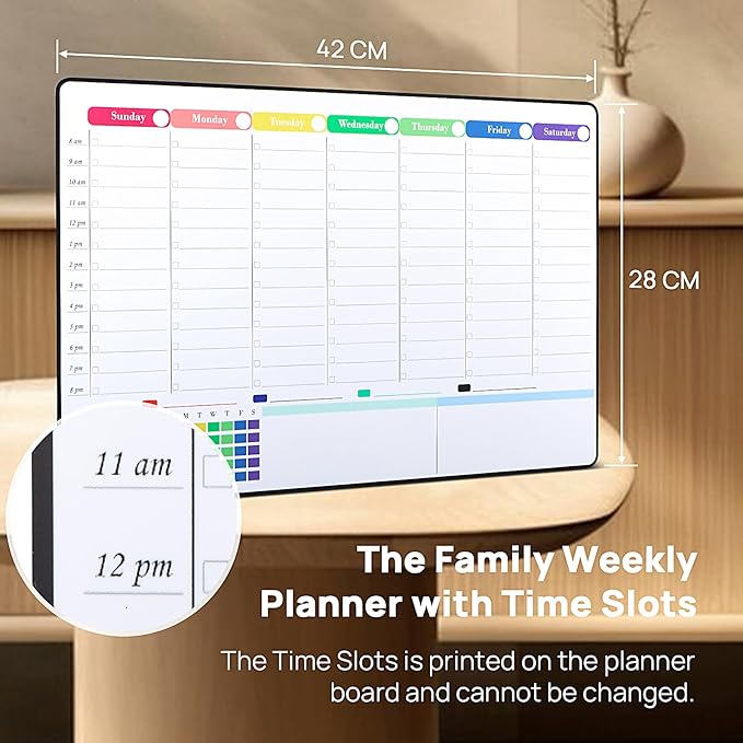 POPRUN Self Adhesive Weekly Dry Erase Calendar Whiteboard with Hourly Slots, 16.5" x 11" Schedule Planner Board for Wall Fridge Smooth Surfaces, School Family Home Organizer