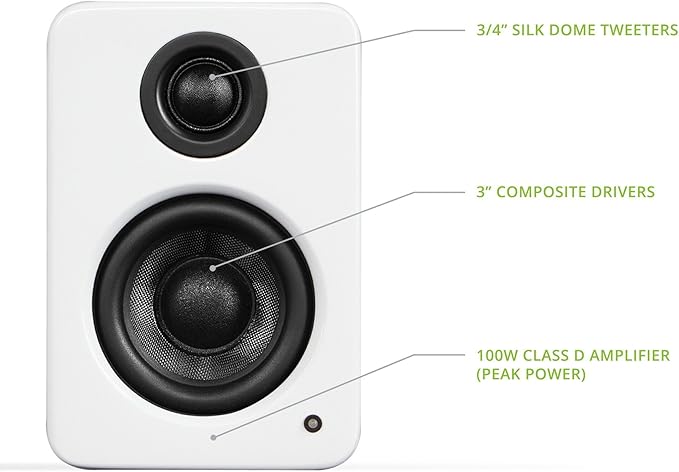 Kanto YU2MW PC Gaming Desktop Speakers | 3" Composite Drivers | 3/4" Silk Dome Tweeter | Class D Amplifier | 100 Watts | Built-in USB DAC | Subwoofer Output | Pair | Matte White
