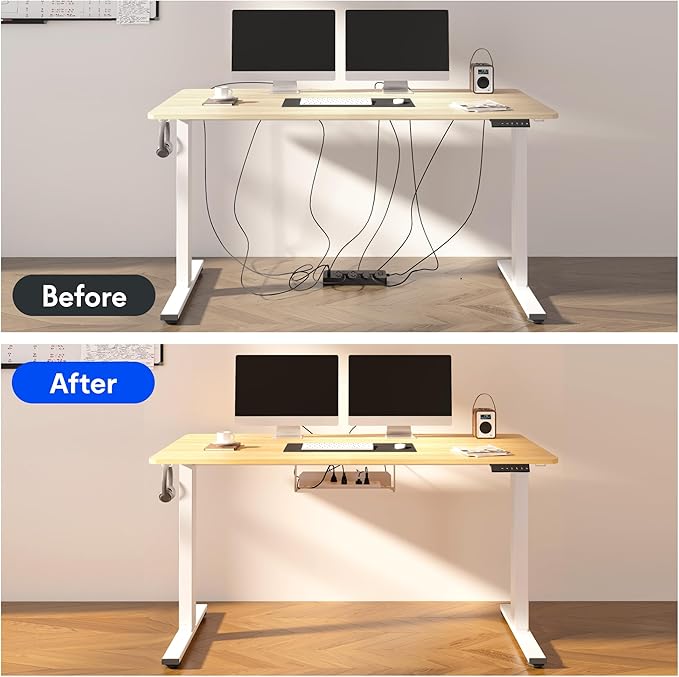 FLEXISPOT EN2 Bamboo Standing Desk with Clamp Power Strip, 48 x 24'' Electric Stand Up Height Adjustable Desk with Cable Management (Black Frame + 48" Bamboo Top, 2 Packages)