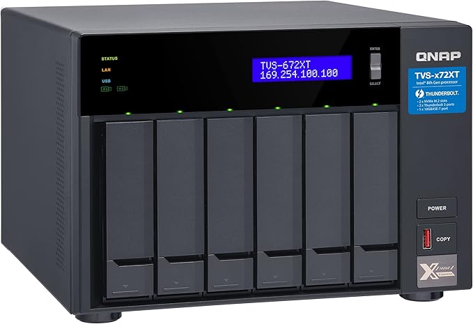 QNAP 6 Bay Thunderbolt NAS with 40TB Storage Capacity, Preconfigured RAID 5 Seagate IronWolf Drives Bundle (TVS-672XT-i3-8G-68S-US)