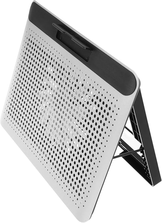 Aluminum Alloy Laptop Cooling Pad with Dual USB Ports Quiet Thin Notebook Cooler Stand for Laptops Up to Ergonomic Angles Skid-Resistant Computer Fan Support Frame in Silver