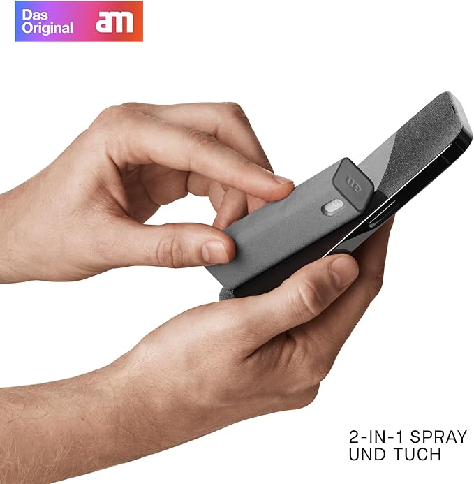 am Screen Cleaner Mist Spray with Microfiber Cloth Around – Alcohol-Free, Streak-Free Screen Cleaning Kit for Smartphones, Tablets, Laptops, Smart TVs & Car Screens, 1 Pack, Gray