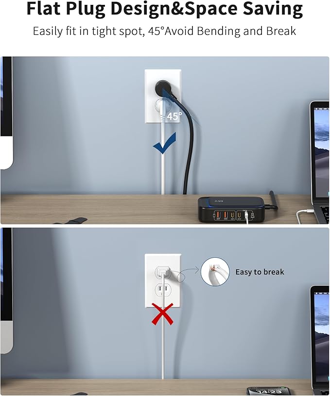 7-in-1 USB Power Strip, 85W Charging Station 5FT Extension Cord with Multiple Outlets with 3 USB-C, 2 USB-A Ports and 2500W AC Outlet for Home/Office/College/Travel (Black)