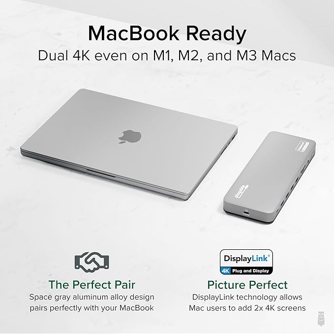 Plugable USB C Laptop Docking Station, Dual Monitor 4K 60Hz for Apple Mac M1/M2/M3/M4/M5/Neo, 2X HDMI or DisplayPort for MacBook, 100W Charging DisplayLink Dock, Driver Install Required (UD-6950PDH)
