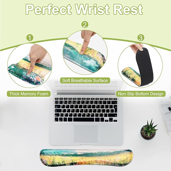MEGREZ 4-in-1 Ergonomic Memory Foam Wrist Rest Set, Desk Pad, Mouse Pad with Wrist Rest, Keyboard Pad, Suitable for Office Workers, Programmers & Gamers–Relieve Typing & Gaming Fatigue, The Wild