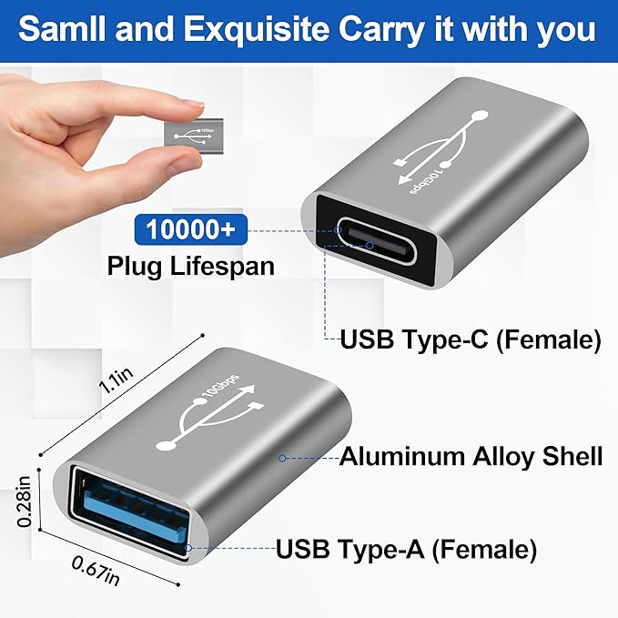 USB 3.0 to USB C 3.1 Adapter 4 Pack,10Gbps Double Sided Data Transfer, Bi-Directional Type-C (Female) to Type-A (Female) On The Go (OTG) Converter Connector Support Charging & Data Sync for Laptop, PC