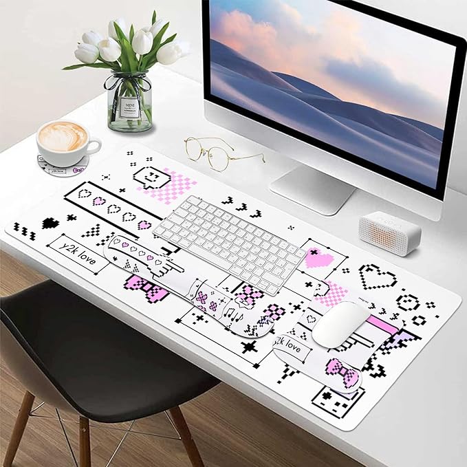 MEGREZ 4-in-1 Ergonomic Memory Foam Wrist Rest Set, Desk Pad, Mouse Pad with Wrist Rest, Keyboard Pad, Suitable for Office Workers, Programmers & Gamers–Relieve Typing & Gaming Fatigue, White Masaic