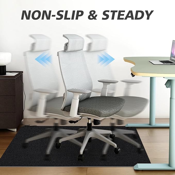 Sycoodeal Office Chair Mat for Hardwood Floor,Office Computer Gaming Chair Mat for Tile Floor,Large Floor Protector Rug,Anti-Slip,Easy to Clean,Pure Black(48"x55")