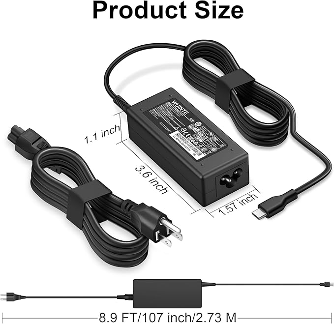 USB C Laptop Charger Compatible with HP Dell Lenovo Asus Acer Samsung Google Chromebook Type C Power Cord