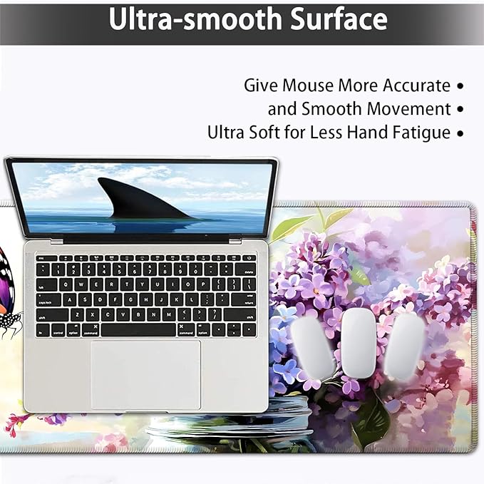 Large Mouse pad and Keyboard Support Set, Ergonomic Memory Foam Keyboard Wrist Rest, Extended Gaming Mouse Pad with Stitched Edges, Flowers in Vase XXL Desk Mat (31.5 X 11.8 in)