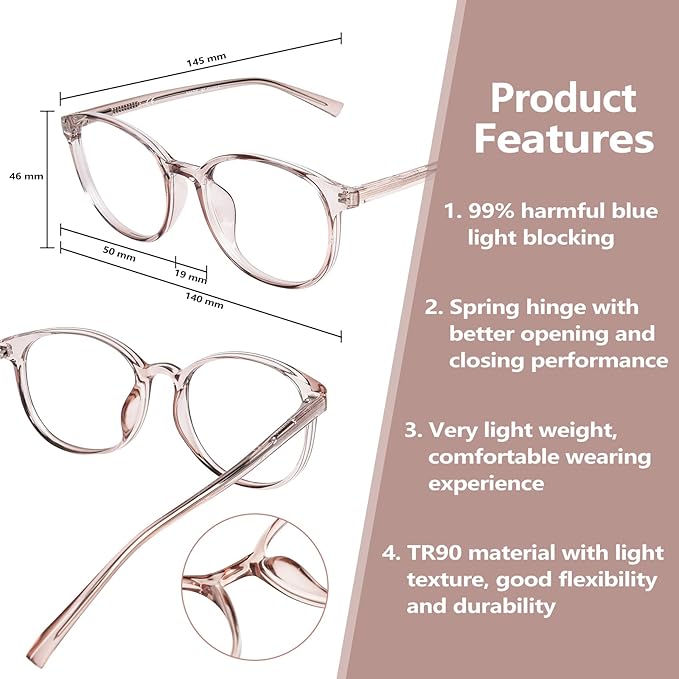 OPTOFENDY Blue Light Glasses for Women, TR90 Fashion Blue Light Blocking Glasses for Computer