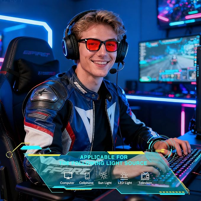 Red Lens Glasses Blue Light Glasses for Men Women - 99.9% Red Glasses Blue Light Blocking for Computer,Gaming,TV,Phone Screens - 2 Pair