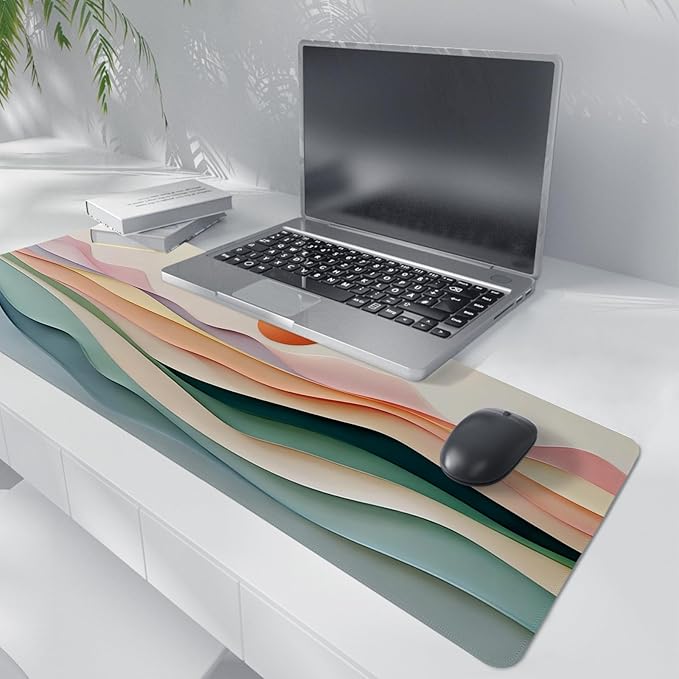 Aesthetic Boho Abstract Sunset Mouse Pad,XL Large Minimalist Pastel Layered Landscape Desk Mat,Summer Sun Mousepad for Home Office Dorm Desktop Decor,31.5x11.8 Inch