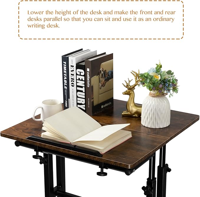 SIDUCAL Mobile Standing Desk, Portable Stand Up Desk, Small Adjustable Converter with Wheels Home Office Workstation, Rolling Laptop Cart for Sitting, Rustic Brown