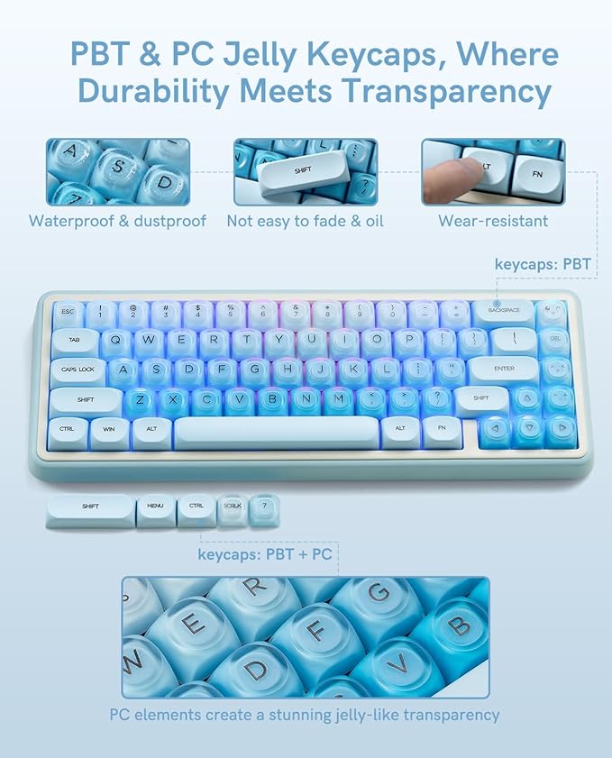 132 Keys PBT Keycaps, Jelly Keycaps Cute Custom Creamy Key caps MOA Profile for 61/68/84/87/98/100 Cherry Gateron MX Mechanical Keyboards, Blue