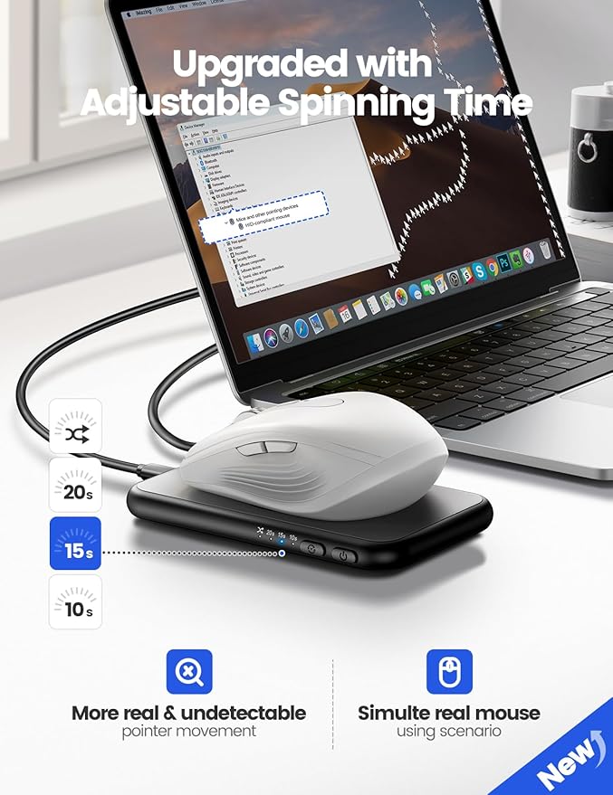 Ultra-Slim Mouse Jiggler,100% Undetectable Mouse Mover Jiggler Device Shaker with Adjustable Spinning Time,Random Movement,Gifts for Keeping PC/Laptop Active & Secure to Improve Work Efficiency