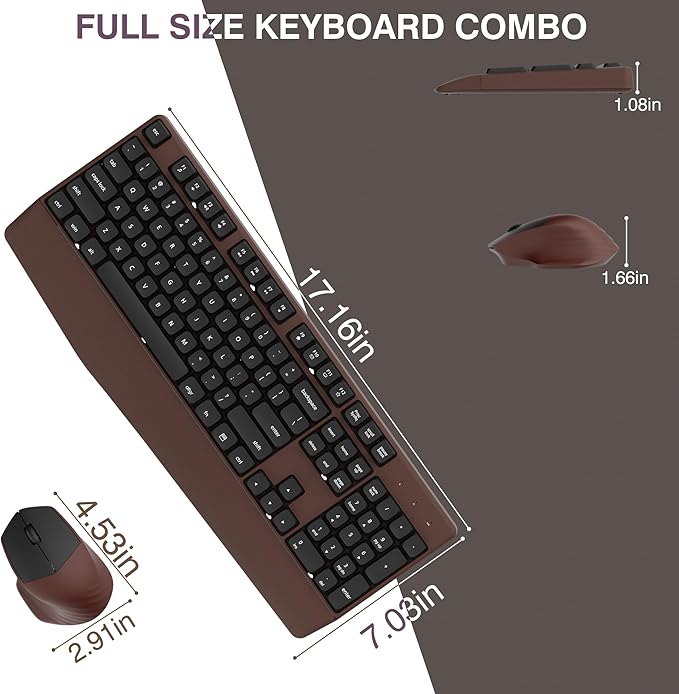 Wireless Keyboard and Mouse Combo, Full-Sized 104 Keys 2.4GHz Wireless Keyboard with Palm Rest and Wireless Mouse for Windows, Mac OS PC/Computer/Laptops/Desktops(Coffee)