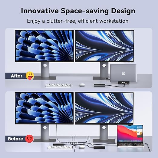 TobenONE 18-in-2 MacBook Docking Station Dual Monitor 4K@60Hz, 150 Power Adapter, 20W Charging, USB C Docking Station with 2 HDMI&DP, 7 USB, 2.5Gbps Ethernet, 2 Audio, Dock Stand for MacBook Pro