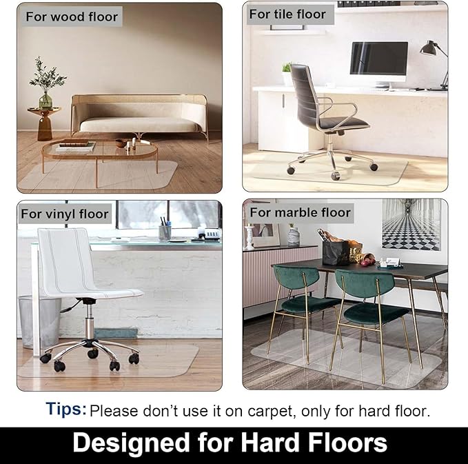 AiBOB Office Chair Mat for Hardwood Floor, 50 X 62 inches, Hard Floor Chair Mats Under Computer Desk, Easy Glide for Rolling Chairs, No Curling