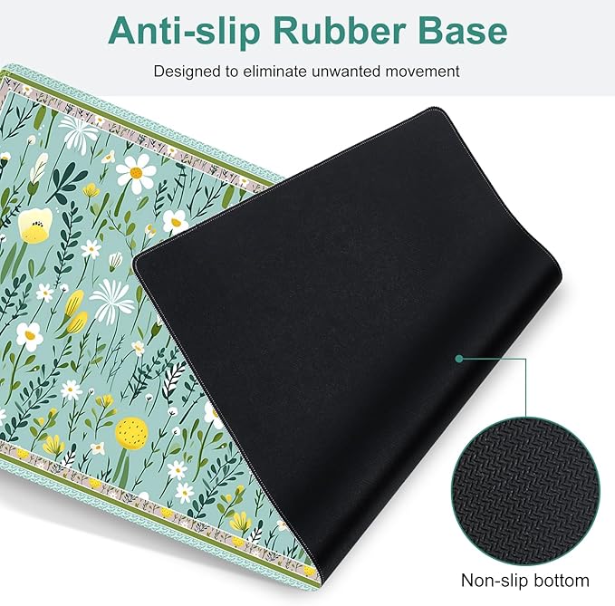 Floral Desk Mat, 4in1 Large Mouse Pad with Wrist Rest, Desk Matt for Desktop, Desk Pad Mat, Anti-Slip XXL Computer Ergonomic Mousepad with Wrist Support for Keyboard and Mouse I Green Elegant Flowers