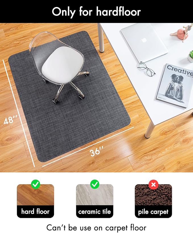 Office Chair Mat for Hardwood Floor Under Desk Computer Rolling Chair Mat for Wood/Tile Floor Non-Slip Heavy Duty Desk Rug PVC Plastic Hard Floor Protector 36" x 48" (Cool Grey)