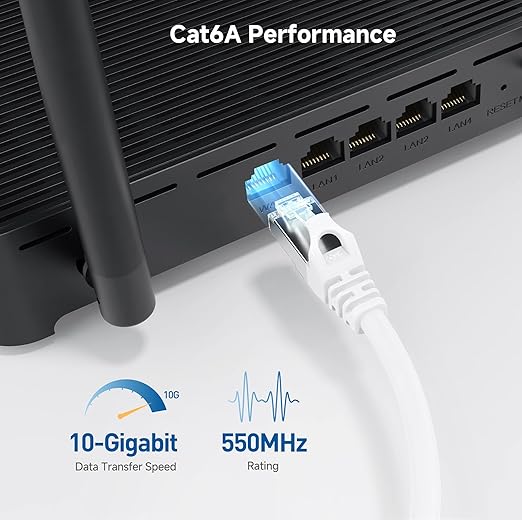 Cable Matters 10Gbps Snagless Shielded Cat 6A Ethernet Cable - 10ft, Cat 6A Cable, Cat6A Cord, Ethernet Cord, White