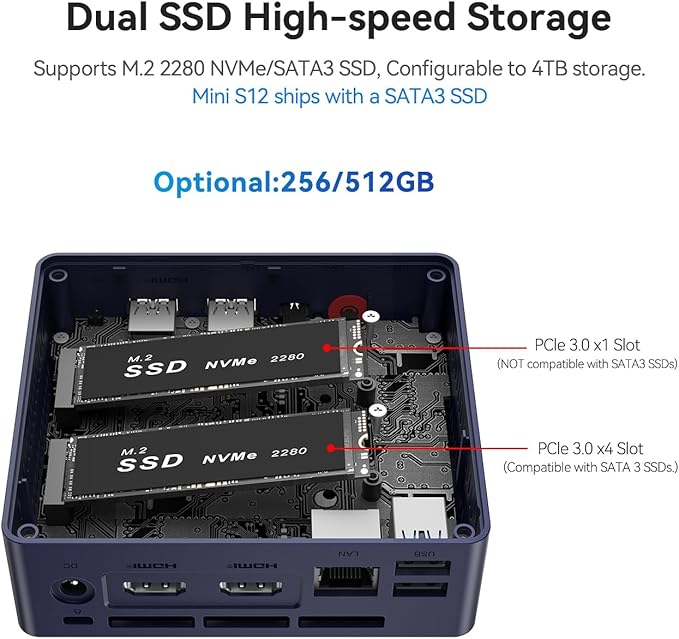 Beelink Mini PC, Mini S12 Intel 12th Gen 4-Core N95(up to 3.4GHz), Mini Computer 12GB LPDDR5 RAM 500GB SSD, Desktop PC Dual HDMI 4K UHD/2.5G/Dual WiFi5/BT4.2/HTPC/W11 Home