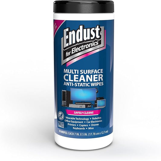 Endust Antistatic Premoistened Wipes for Electronics, Cloth, 6 x 6, Unscented, 70/Tub
