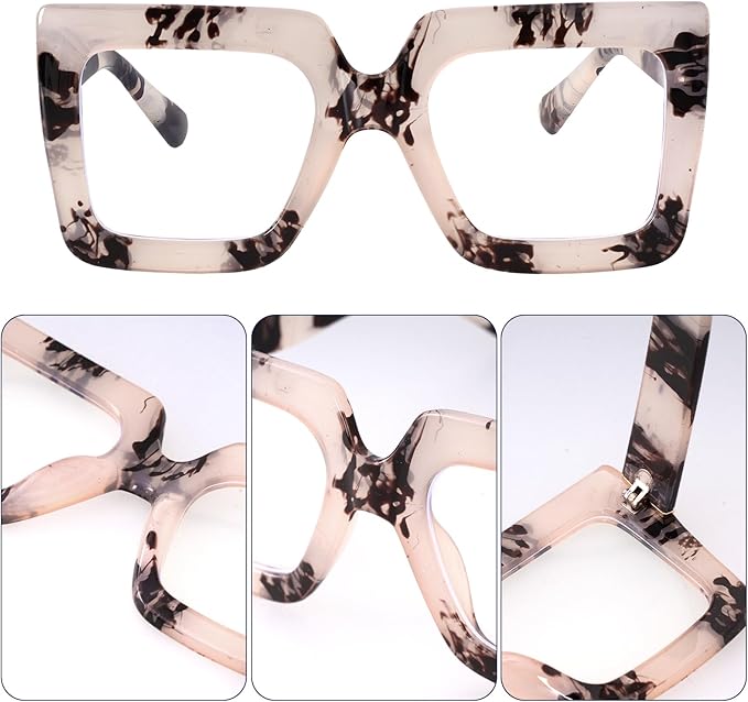 hoyuwak Oversized Square Blue Light Glasses Big Frame Computer Eyewear Thick Fashion Clear Glasses for Women Fashion