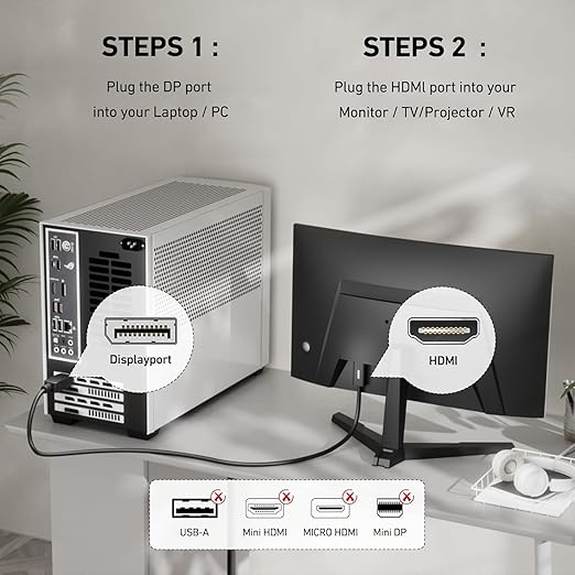 4K DisplayPort to HDMI 6 Feet Cable, Uni-Directional DP 1.2 Computer to HDMI 1.4 Screen Gold Plated Cord for Lenovo, HP, ASUS, Dell and Other Brands