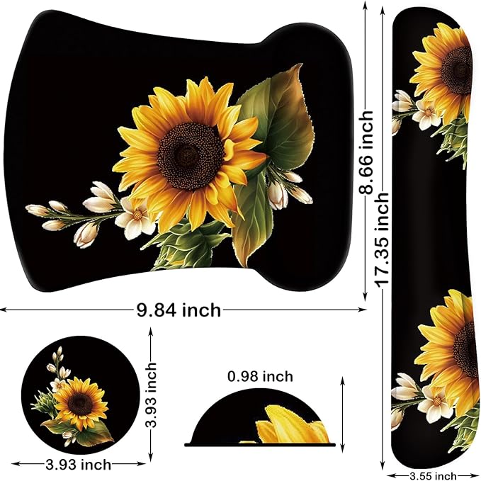 Ergonomic Mouse Pad, Mouse Wrist Rest Pad + Keyboard Wrist Rest Pad + Coaster, Made of Memory Foam, Easy to Use and Relieve Wrist Pain, Computer, Games, Office, Home - Magnolia Flower Sunflowe