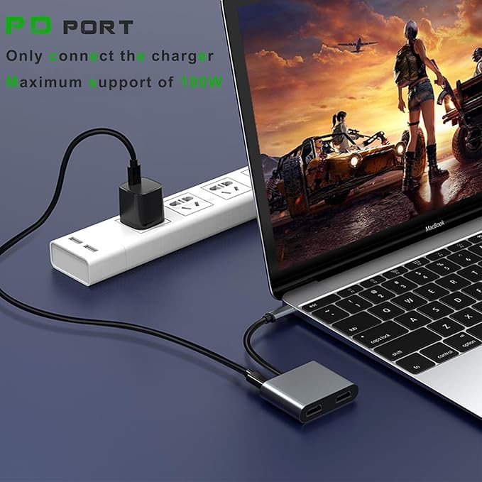 USB C to Dual HDMI Adapter for Monitor, USBC Laptop Docking Station Dual Monitor Dongle MacBook, USB-C Hub Powered Mac, USB 3.0 to USB c Adapter Cable with Fast Charging Chromebook, Type C Dock