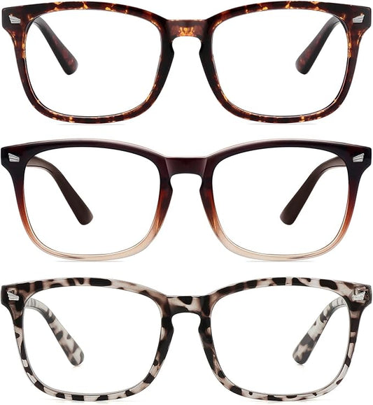MEETSUN 3-Pack Blue Light Blocking Glasses, Anti Eye Strain Headache (Sleep Better), Computer Glasses UV400 Lens (Brown Gradient + Leopard + Tortoiseshell)