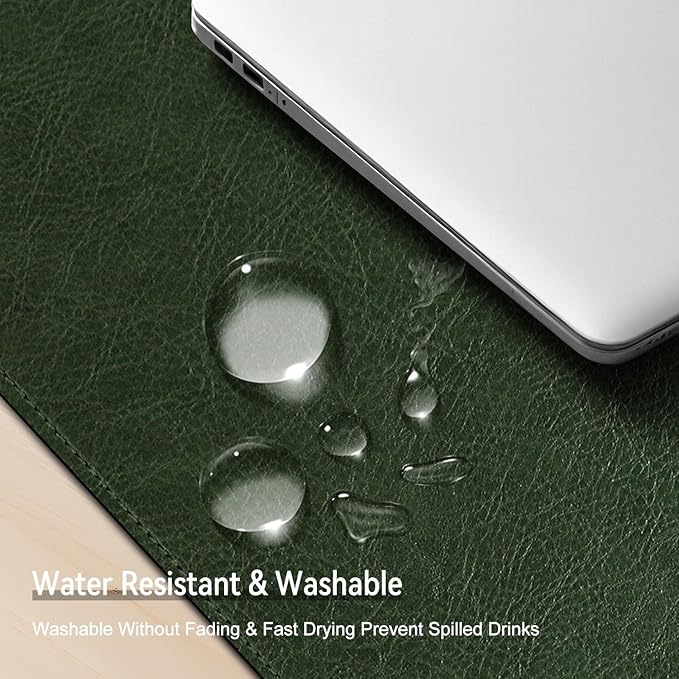 Imitation Crazy Horse Leather Desk Mat - Waterproof Desk Pad - Ideal for Large Mouse Pad and Desk Mats on Top of Desks (Green+Gray, 33"*13")