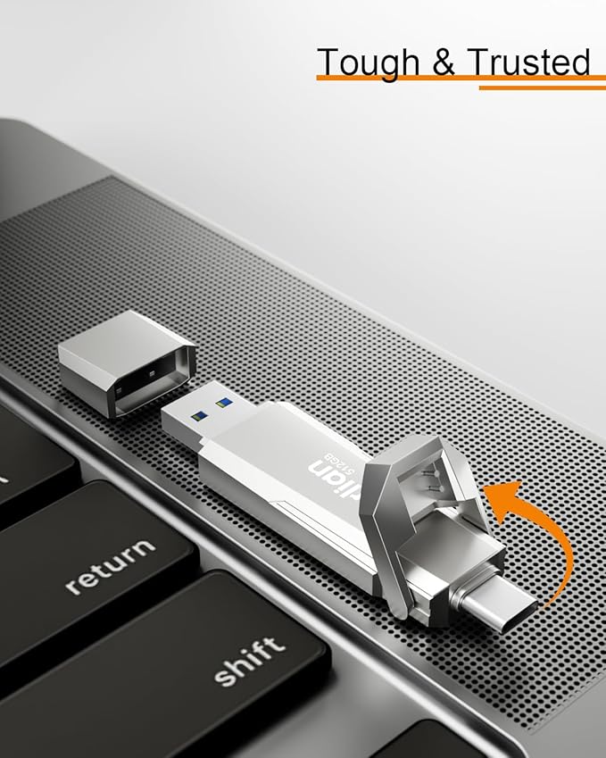 512G External Portable SSD USB Solid State Drive, Up to 1000MB/s USB 3.2 Gen 2 Solid State, Type C + A Dual Drive for Phone/Android Laptops/Windows/Mac, Silver