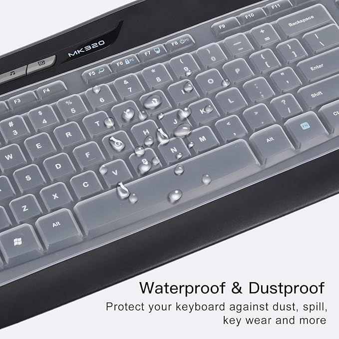 Keyboard Cover for Logitech MK320 K330 MK335 Wireless Keyboard, Waterproof Silicone Keyboard Protector for Logitech MK320 MK335, Clear