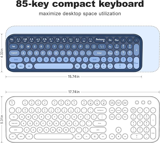 MOFII Wireless Keyboard and Mouse Combo, Compact Typewriter Retro Round Computer Keyboard and Mouse Set, Plug and Play, for Windows, Computer, Desktop, PC, Notebook - (Sea Blue Gradient)
