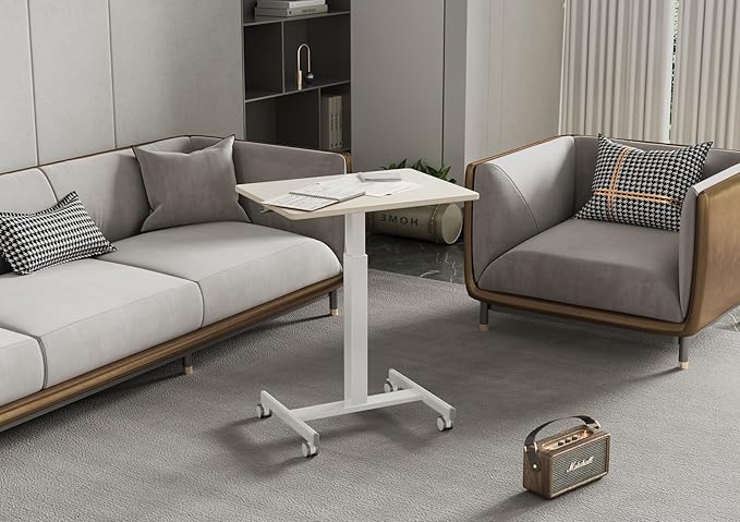 Claiks Mobile Standing Desk, Small Rolling Standing Desk with Wheels, Pneumatic Mobile Desks Workstation with Hook, Natural