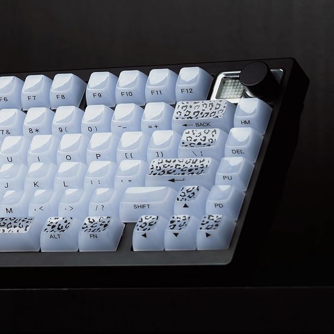 Womier Keyboard Keycaps Jelly, White Ceramic Keycaps Style, Leopard Print Key Cap,Transparent Side Printed Custom 60 65 75 100 Percent for Cherry MX,Gateron Mechanical Keyboards,MDA Profile